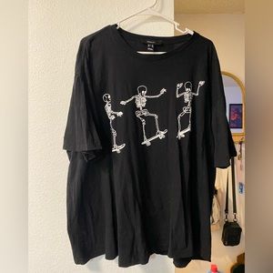 Black Skateboarding Skeleton Graphic Tee